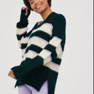 NWT Aerie Offline Bundle Up Sweater Green Cream Lavender Medium